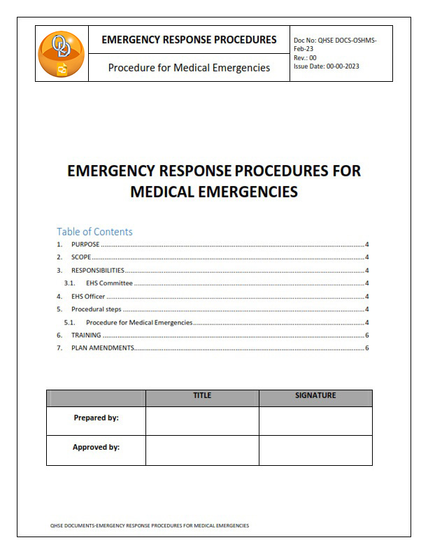 EMERGENCY RESPONSE PROCEDURES FOR MEDICAL EMERGENCIES