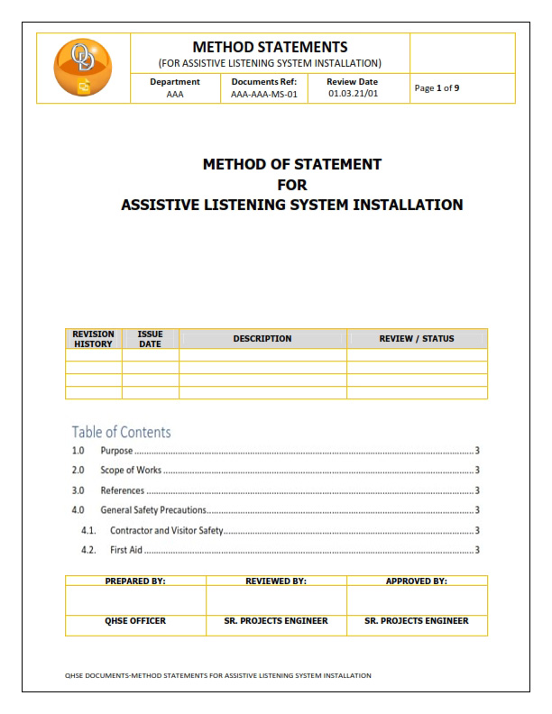METHOD STATEMENTS FOR ASSISTIVE LISTENING SYSTEM INSTALLATION
